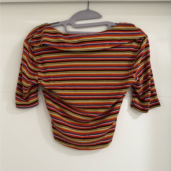 Fashion Nova Colorful Striped V-Neck Crop Top. Size Small. Worn once. - Picture 2 of 3